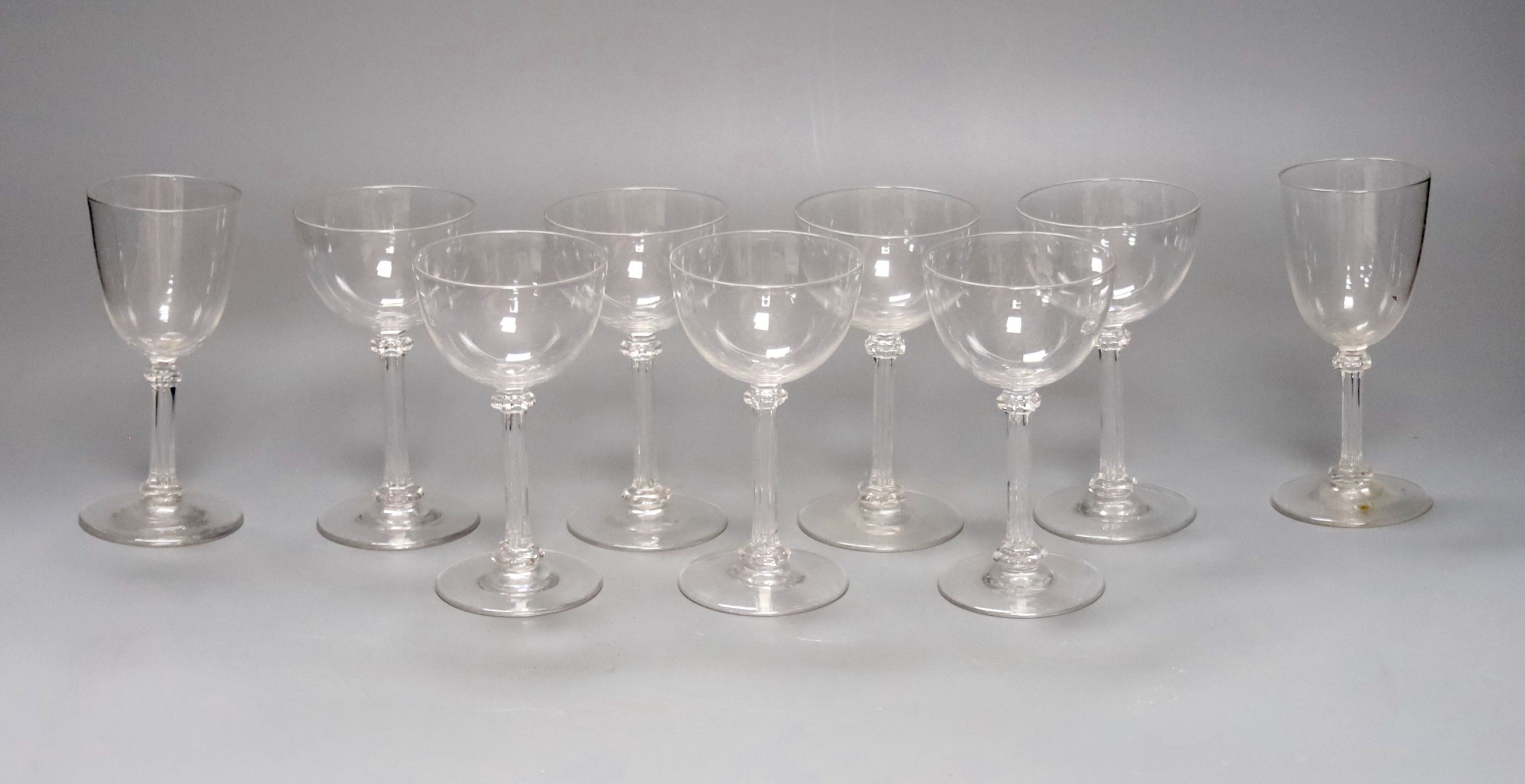 A group of faceted hollow stem glasses 13cm